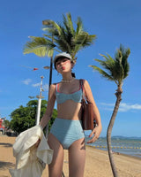 COLOR-BLOCKED HIGH-WAISTED BIKINI