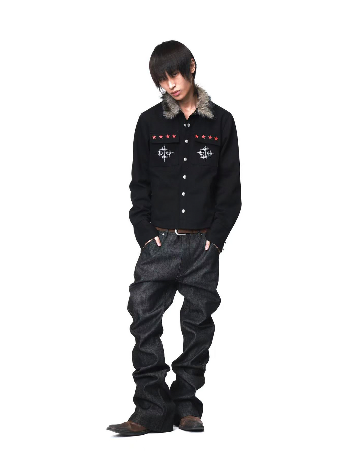 DARK PUNK FUR COLLAR JACKET