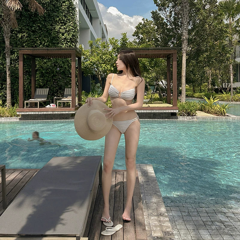 PADDED DEEP-V WHITE BIKINI SET