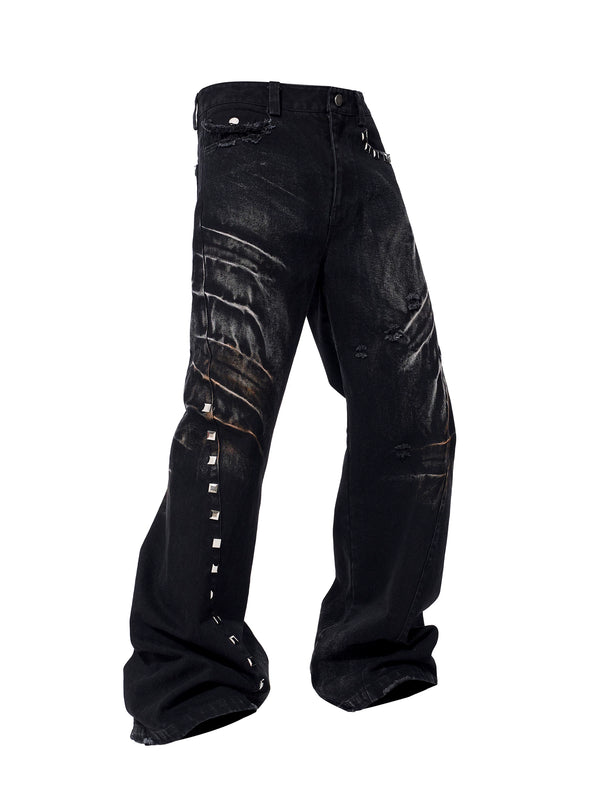 VINTAGE DISTRESSED CAT-EAR JEANS