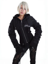 RIBBED HOODED TASSEL JACKET