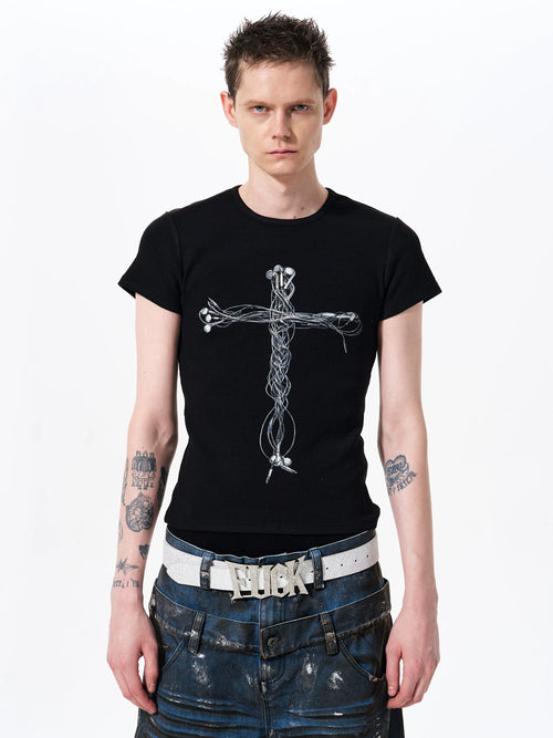 SLIM FIT CROSS PRINT T-SHIRT