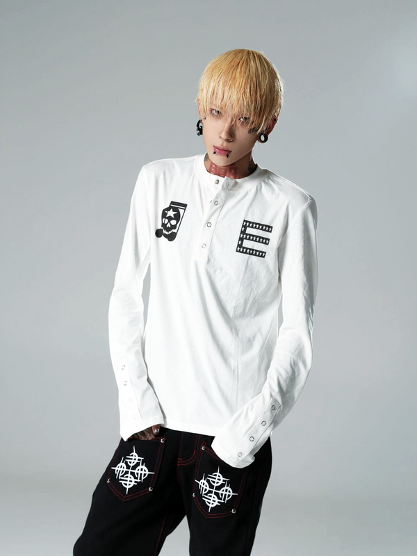 DARK-SKULL HENLEY LONG SLEEVE TEE