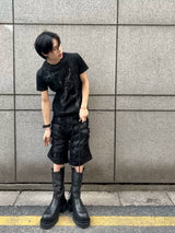 SPLICED DOUBLE NECKLINE T-SHIRT