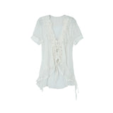 IRREGULAR HEM RUFFLE SHIRT