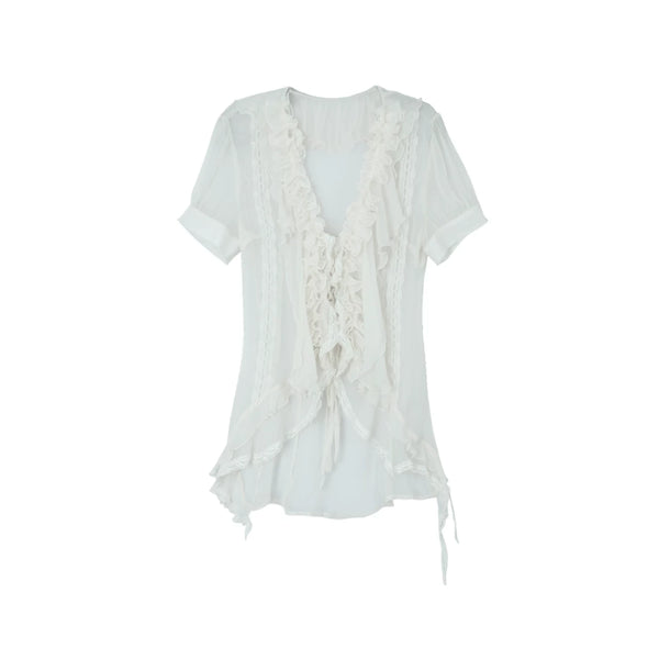 IRREGULAR HEM RUFFLE SHIRT
