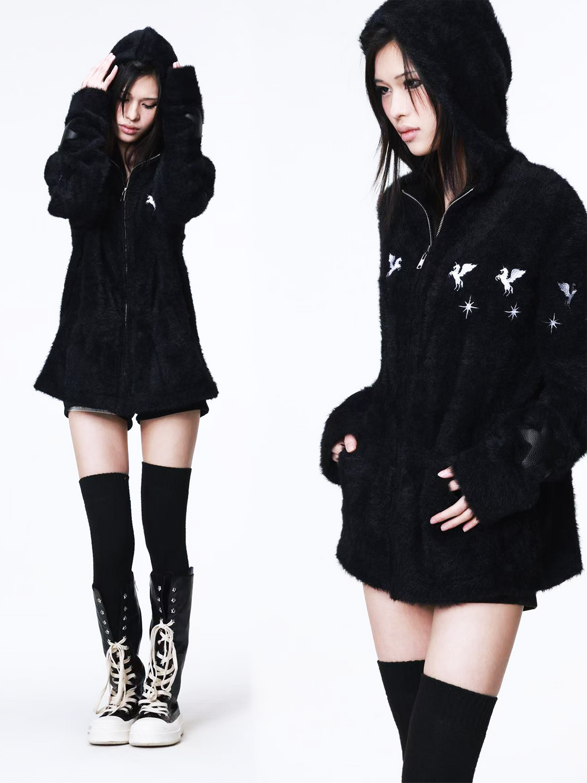 HOODED MOHAIR SWEATER COAT