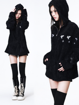 HOODED MOHAIR SWEATER COAT