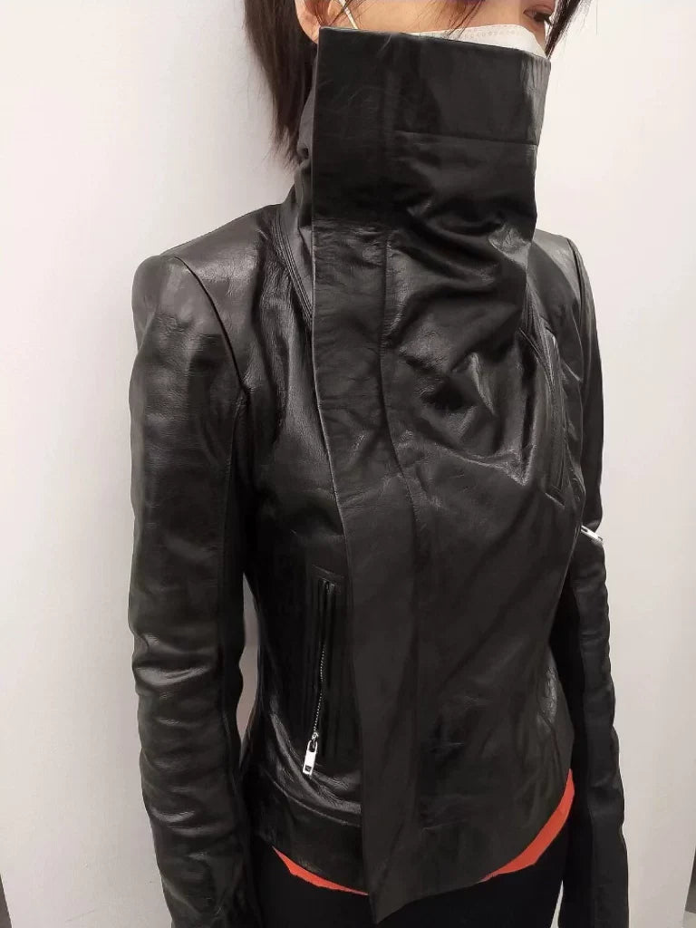 DECONSTRUCTED HIGH COLLAR BIKER JACKET
