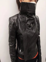 DECONSTRUCTED HIGH COLLAR BIKER JACKET