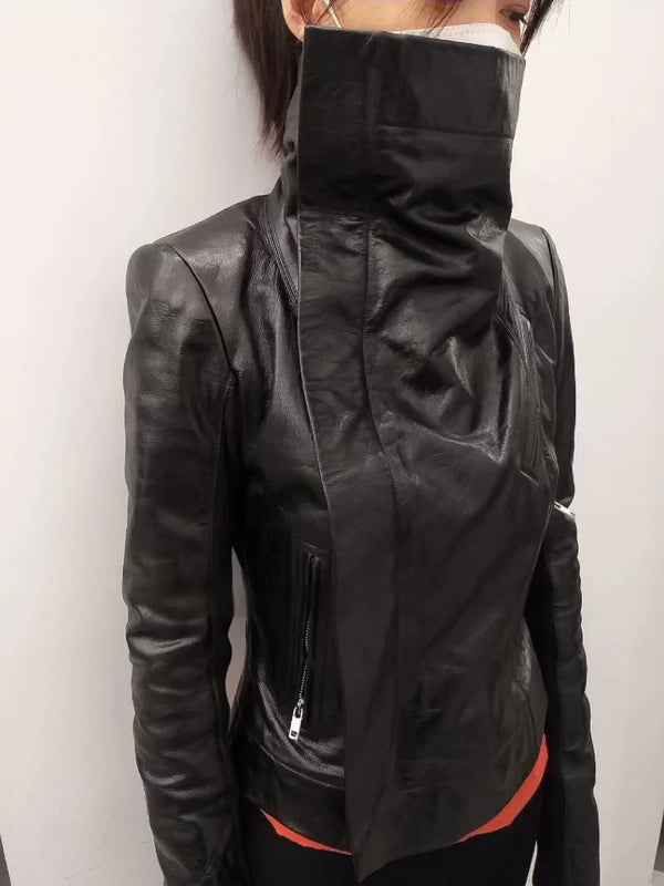 DECONSTRUCTED HIGH COLLAR BIKER JACKET