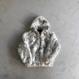 FAUX FUR LEOPARD FLORAL COAT