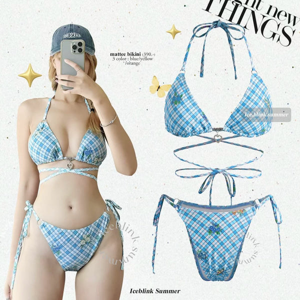 CHECKERED TIE-STRAP BIKINI SET