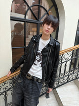 DOUBLE ZIPPER SLIM LEATHER JACKET