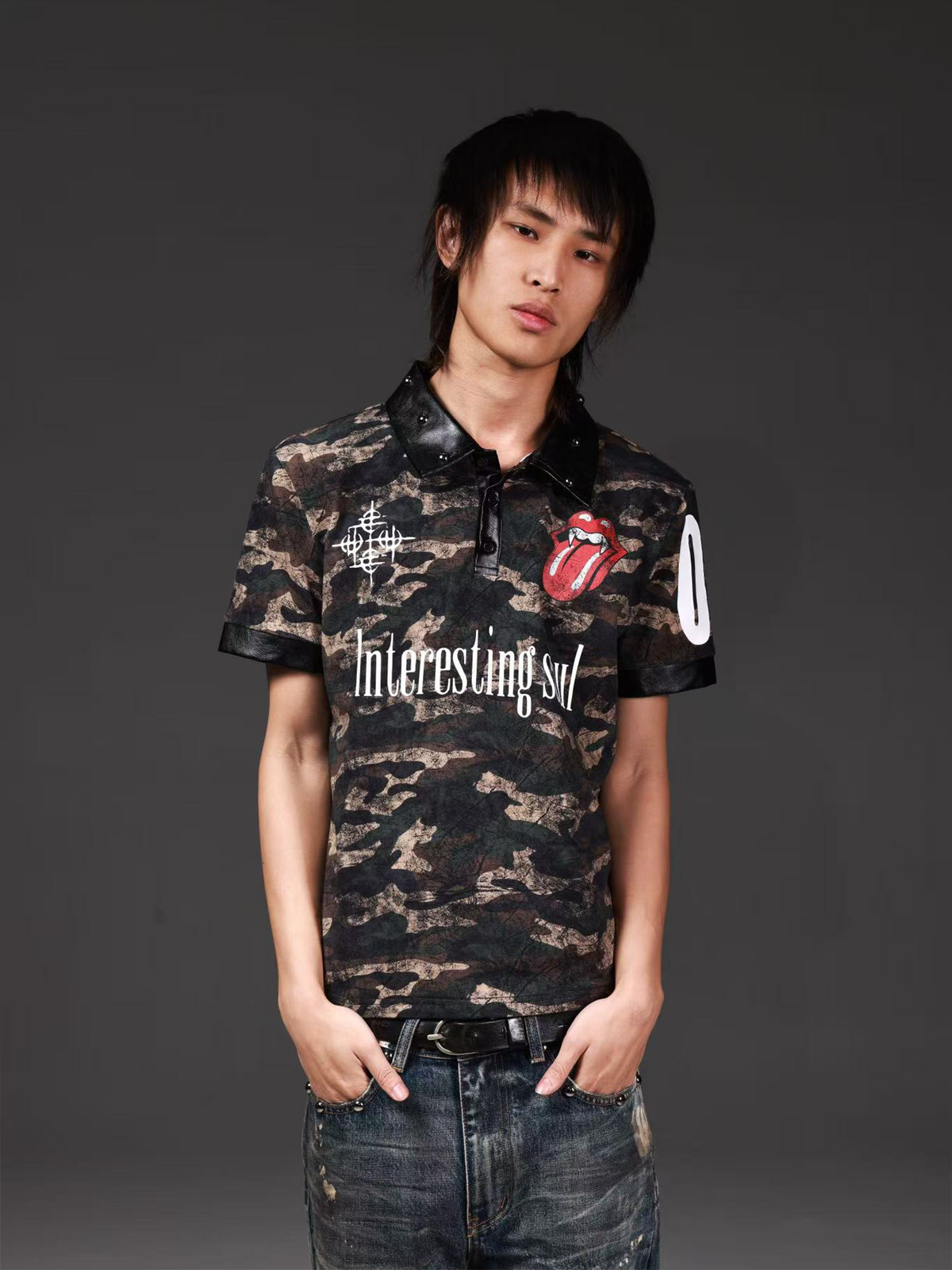 CAMOUFLAGE RIVET POLO SHIRT