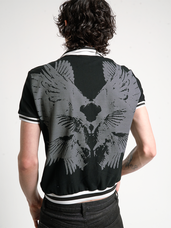 WING PRINT ZIPPER POLO T-SHIRT