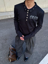 RIVET PRINT HENLEY POLO SHIRT