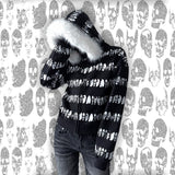 SKULL STRIPED ZIPPER SWEATSHIRT