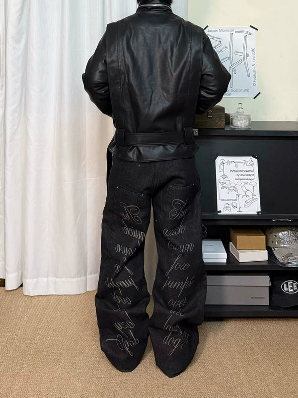 SNAKE PRINT WIDE LEG JEANS