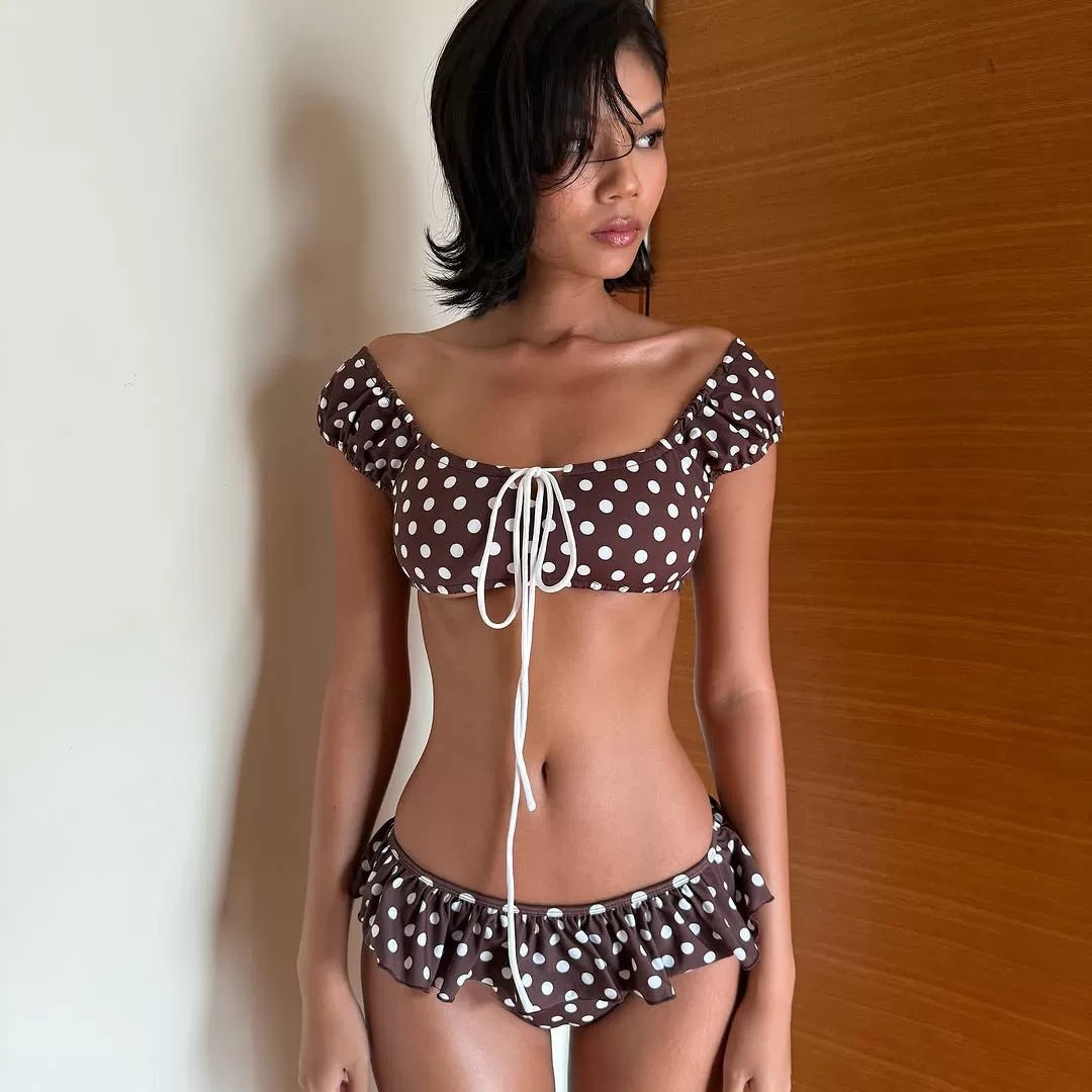 POLKA-DOT OFF-SHOULDER BIKINI SET