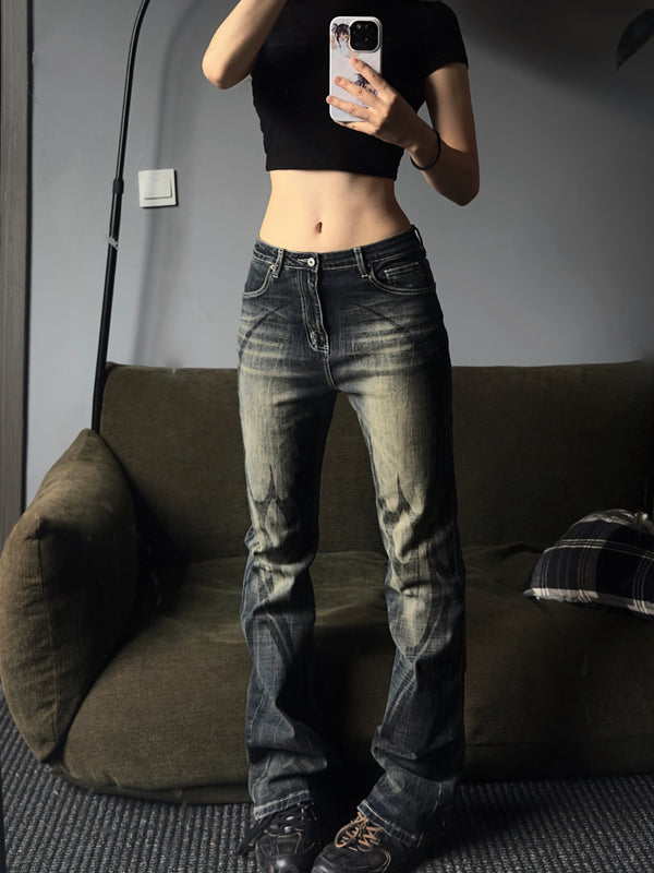SLIM FIT AGED BLACK AND YELLOW JEANS