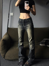 SLIM FIT AGED BLACK YELLOW JEANS
