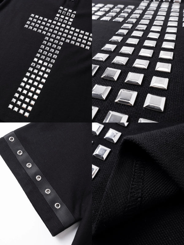 STUDDED CROSS POLO TEE