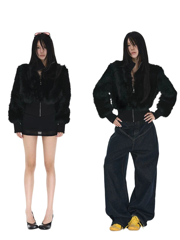 FAUX FUR ZIP COAT