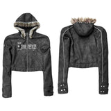 RIVET PRINT HOODED LEATHER JACKET