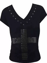 RHINESTONE V-NECK SLIM T-SHIRT