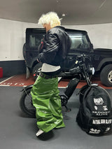 CRISPY GREEN LEATHER BAGGY PANTS