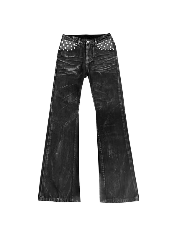 DISTRESSED RIVETED STACK JEANS
