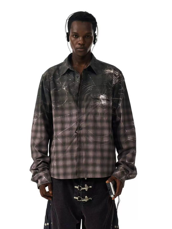 GRADIENT PLAID LAPEL SHIRT