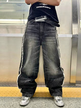 LIGHTNING STRIPE RAW EDGE JEANS