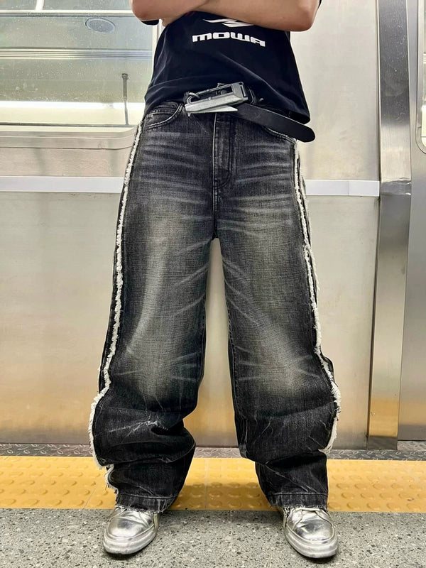 LIGHTNING STRIPE RAW EDGE JEANS