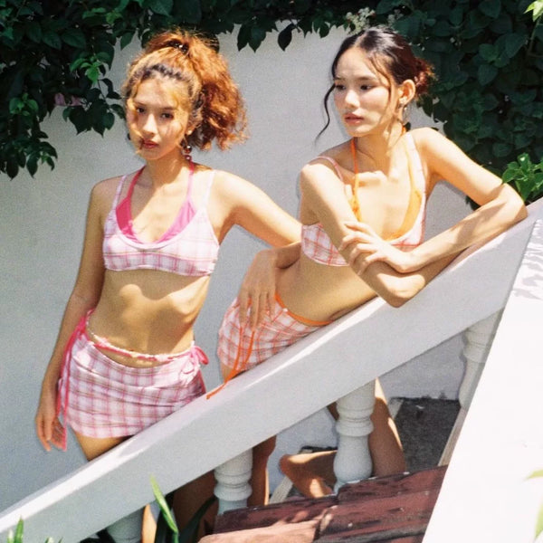 CHECKERED PRINT BIKINI SET