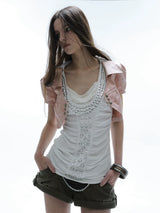 GLOSSY SATIN V-NECK JACKET