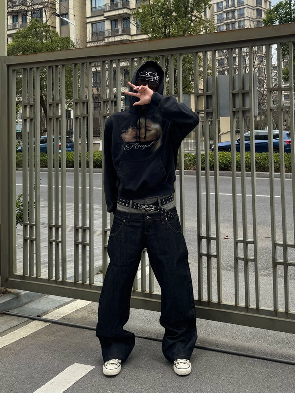 DOUBLE-WAISTED BAGGY JEANS