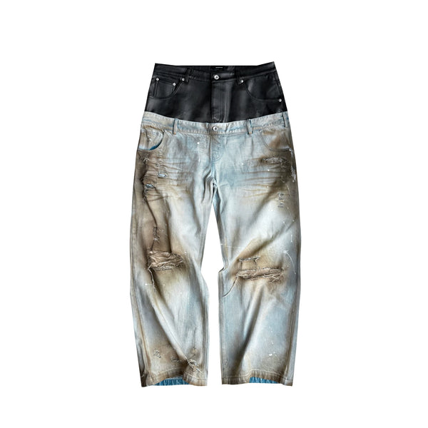 DISTRESSED DOUBLE-WAIST JEANS