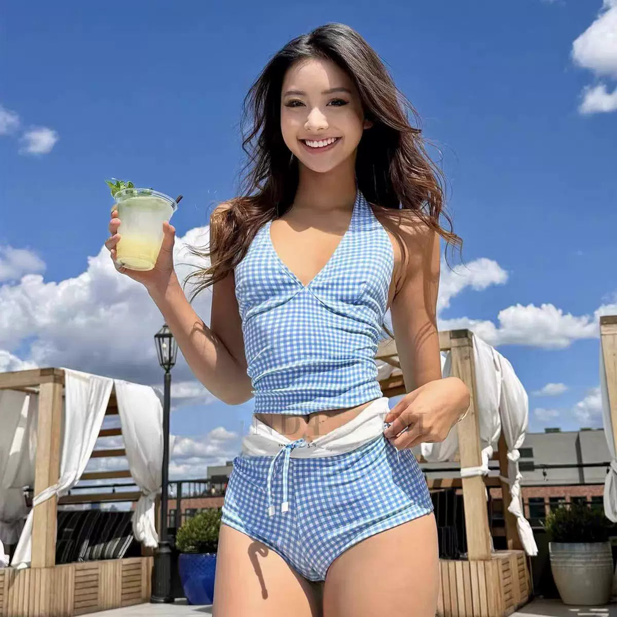 RETRO V-NECK CHECKERED SWIMSUIT