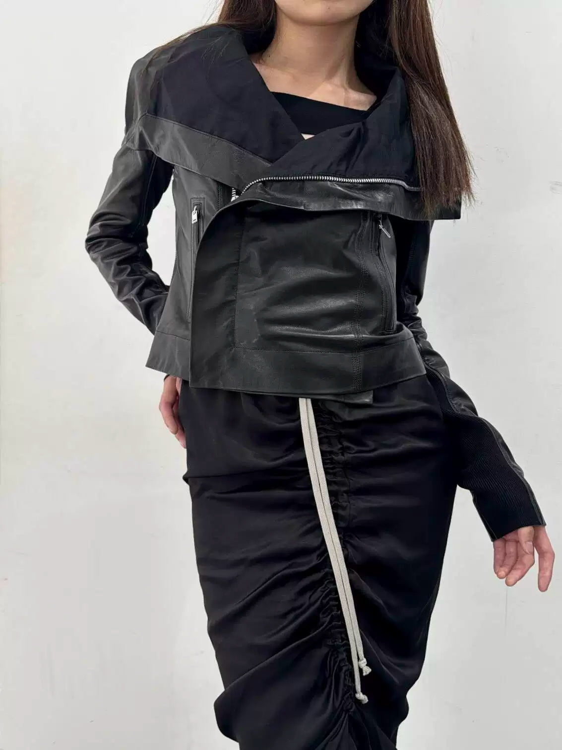 DECONSTRUCTED HIGH COLLAR BIKER JACKET