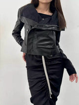 DECONSTRUCTED HIGH COLLAR BIKER JACKET