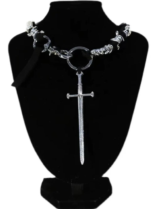 SILVER COWHIDE ROPE NECKLACE