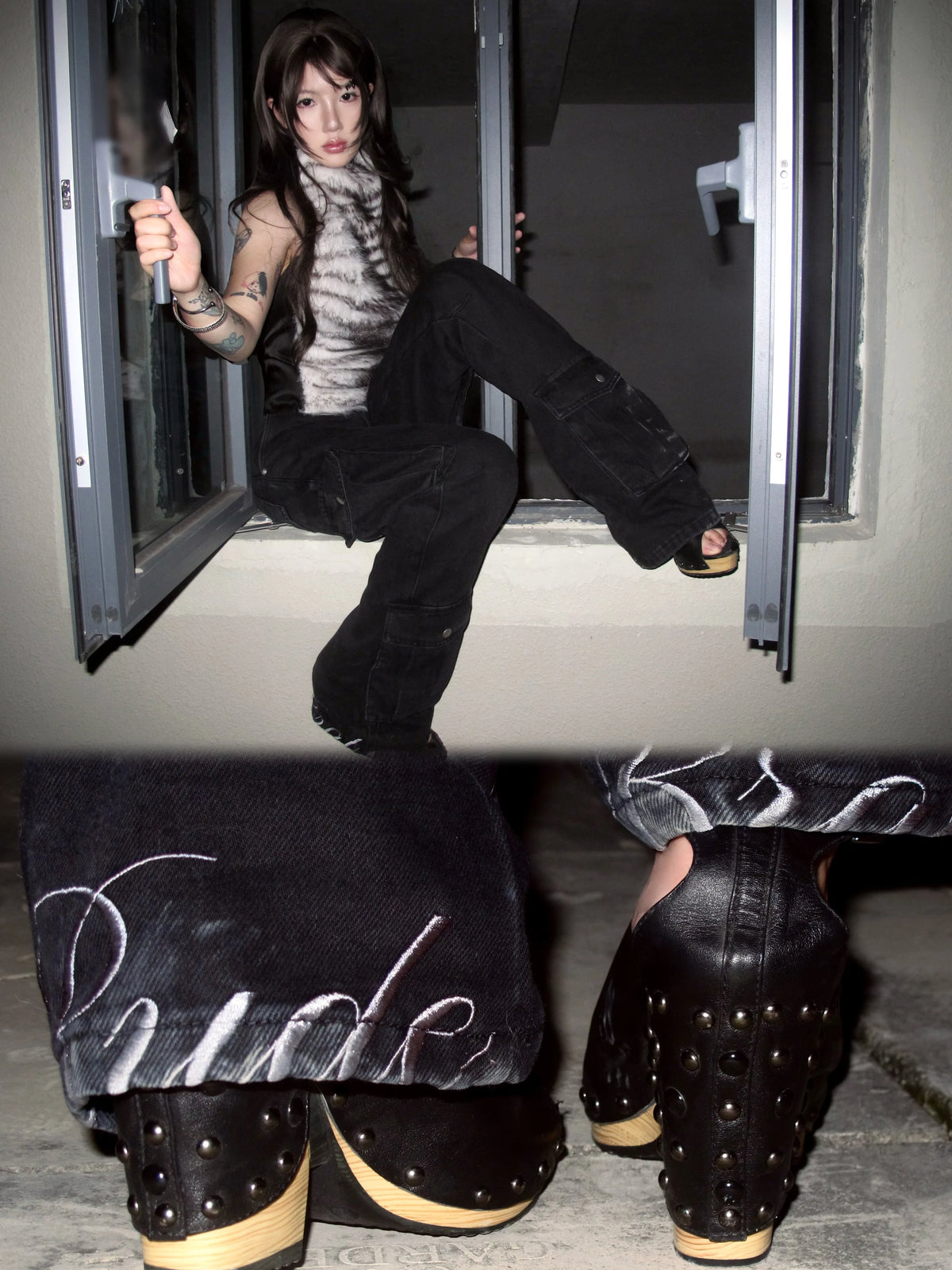 DISTRESSED BLACK SLIM FIT DENIM PANTS