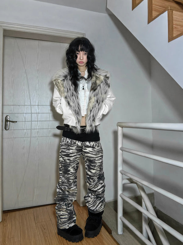 ZEBRA PRINT BAGGY JEANS