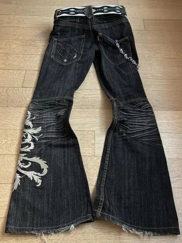 PUNK FLARE EMBROIDERED JEANS