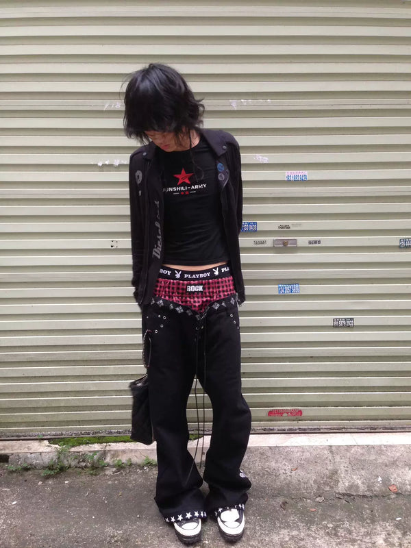 LAYERED COLOR-BLOCKED DRAWSTRING PANTS