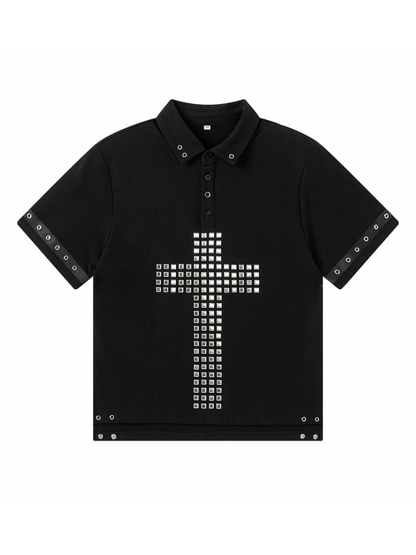 STUDDED CROSS POLO TEE