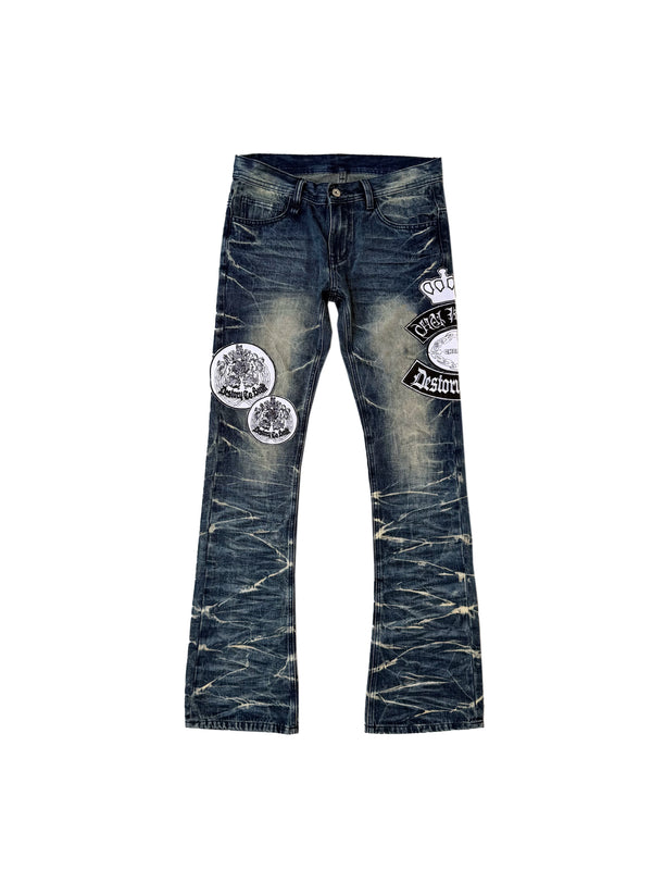 VINTAGE-WASHED PLEATED CAT-EAR JEANS