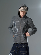 STRIPED HOODED CARDIGAN JACKET